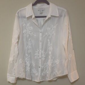 Calypso St. Barth White Floral Embroidered Button Down Shirt NWOT